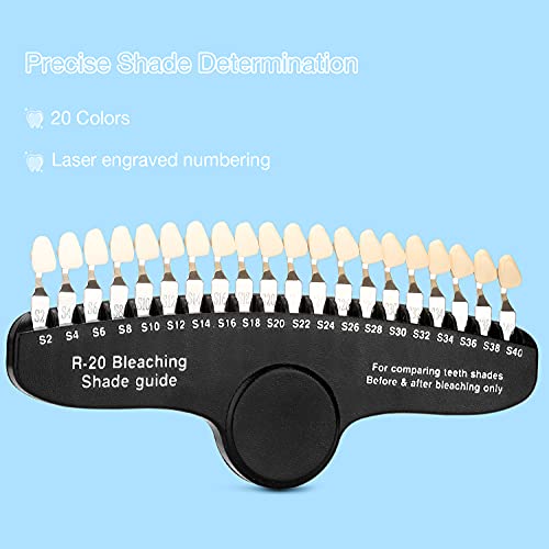 Teeth Whitening Shade Guide - Tooth Bleaching Shade Chart 3D R-20 Professional Dental Color Comparing Tracking with Case & Mirror 20 Colors