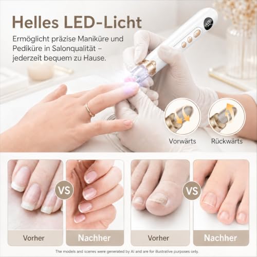 Manicure Pedicure Kit, Electric Nail File Set, 5 Speeds for Thick Nails Pearl White