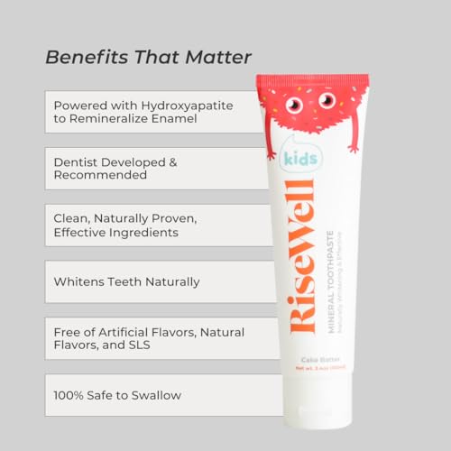 RiseWell Kids Mineral Toothpaste - Kids Hydroxyapatite Toothpaste - Made by Dentists, Safe to Swallow, No Added Fluoride and All Natural - Cake Batter Flavor, 3.4 Oz (Pack of 2) 3.4 Ounce (Pack of 2)