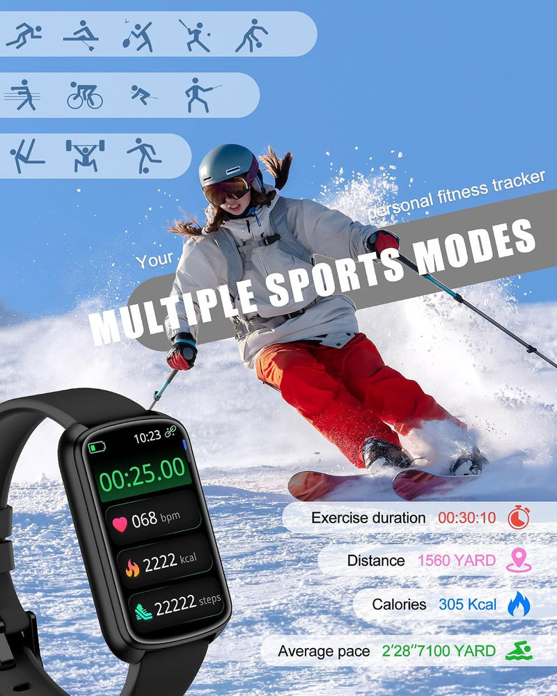 Parsonver 5ATM Waterproof Fitness Tracker, Swimming Smart Watch with Step Counter, Stopwatch, Pedometer, 24/7 Heart Rate/Blood Oxygen/Sleep Monitor, 110+ Sport Modes Fitness watch for Women Men, Black 1.47"