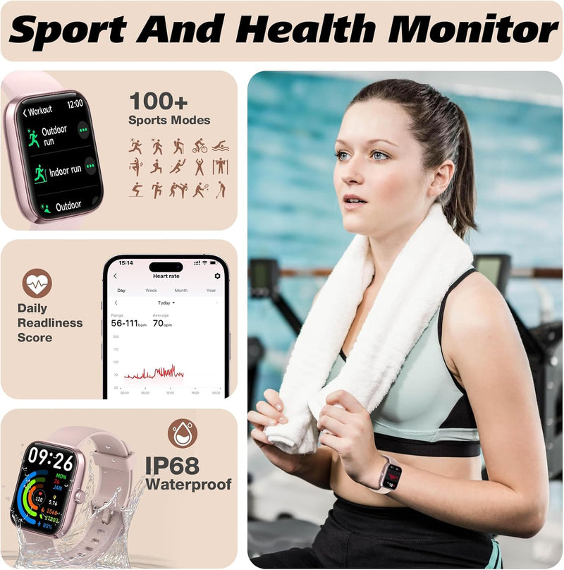 Smart Watch for Women Men (Answer/Make Call), 2026 New 1.91" HD SmartWatch, Fitness Watch with 120+ Sport Modes, IP68 Waterproof, Pedometer, Heart Rate/Sleep Monitor, Activity Tracker for Android iOS Pink