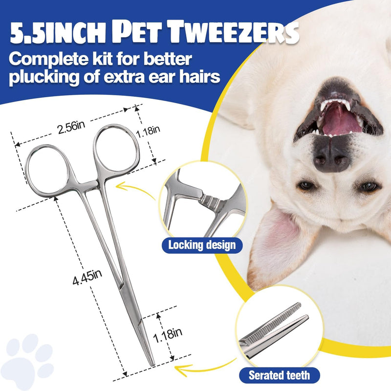 Ear Powder for Dogs Plucking,Dog Ear Infection Treatment with 5.5 Inch Tweezers Curved,Removal Ear Hair Powder,Soothes Itchy Ears & Relieve Scratching ear powder+tweezers