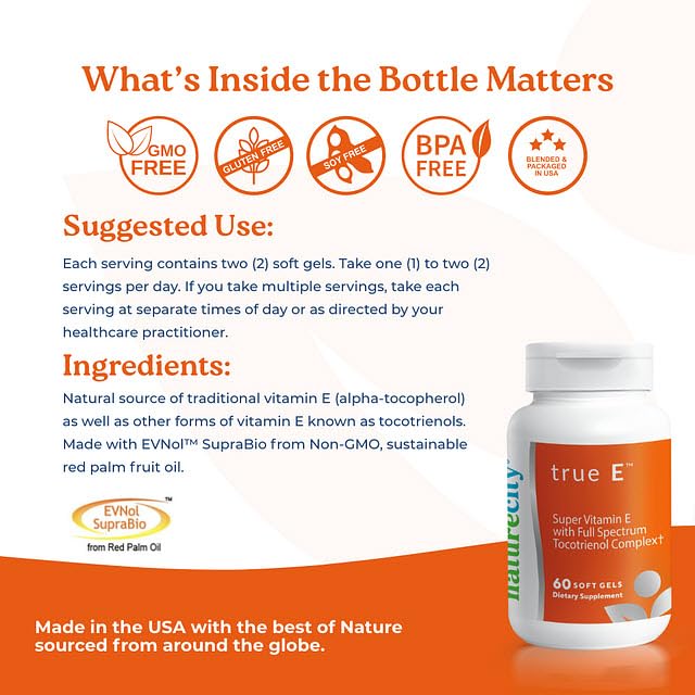 NatureCity True-E Full Spectrum Tocotrienols Vitamin E & Natural Alpha Tocopherol Supplement | Sustainable Tocotrienols from Evnol Suprabio | Non-GMO Vitamin E Complex | 120 Soft gels 2