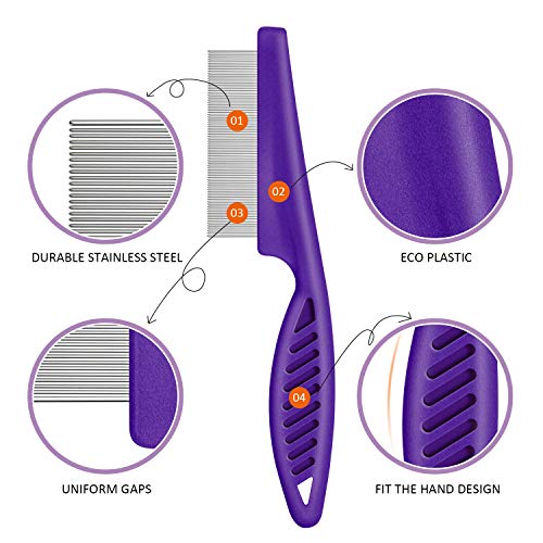 Boao 6 Pack Flea Comb Pet,Pink, Green, Purple, Yellow Pink, Green, Purple, Yellow