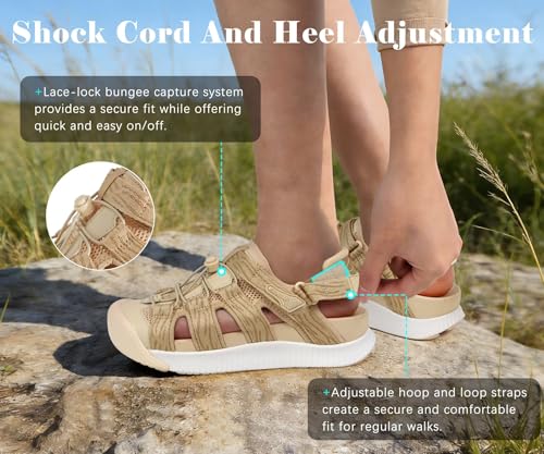 KuaiLu Orthopedic Closed Toe Sandals For Womens Athletic Outdoor Walking 9 Beige White(choose One Size Larger)