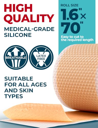 Medical Grade Silicone Scar Tape - 1.6"x70" - Effective Scar Removal 70"x1.6" Beige