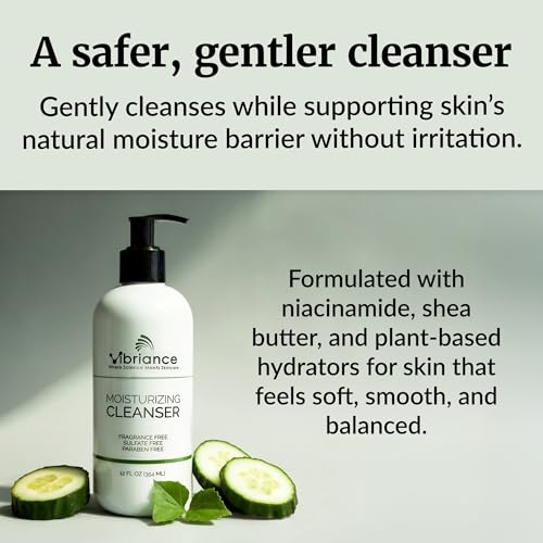 Vibriance Moisturizing Cleanser, Oil-to-Foam Face Wash with Niacinamide, Shea Butter for Mature Skin - Hydrating Gentle Facial Cleanser, Sensitive Face Wash, Sulfate-Free, 12 fl oz