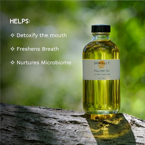 Shwally Black Seed, Coconut & Peppermint Pulling Oil - A True Natural Pulling Oil for Whiter Teeth, Fresher Breath & Happier Gums - Alcohol & Fluoride-Free, 8 Oz, Concentrated Pulling Oil - Peppermint, Black Seed & Clove 8 Fl Oz (Pack of 1)