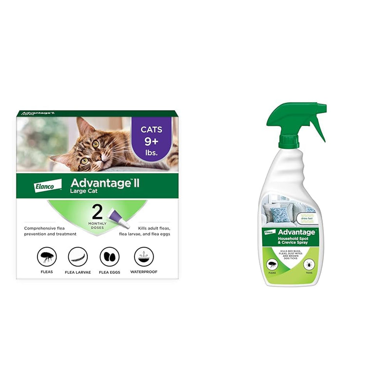 Bundle of Advantage II Vet-Recommended Flea Treatment & Prevention | Cats Over 9 lbs. + Advantage Household Spot & Crevice Spray 24 oz. Large Cat + Yard Spray