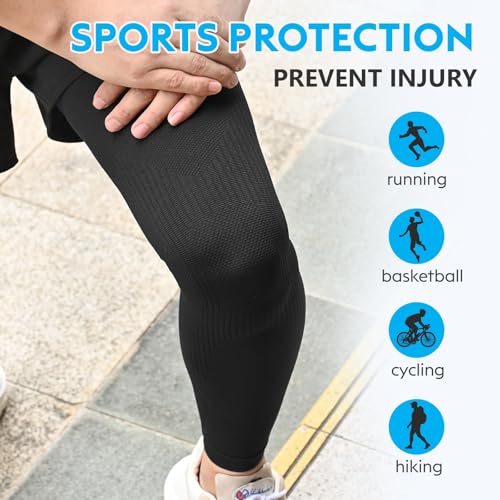 KEKING Full Leg Compression Sleeves, 20-30mmHg Graduated, Unisex, Running All Black Large