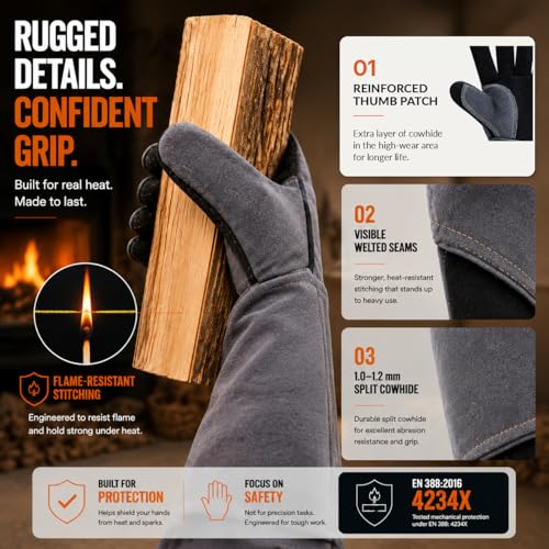 OZERO Welding Gloves: Upgraded Thicker 932°F Heat Resistant, Gray, 14 Inch Gray (14-inch)