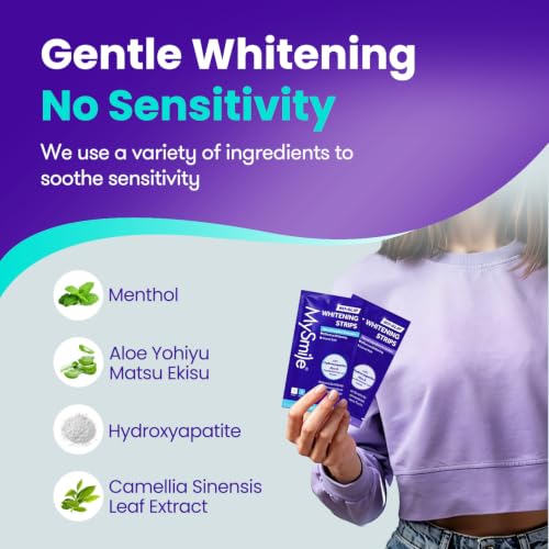 MySmile Teeth Whitening Strips 21 Treatments, Hydroxyapatite-Infused White Strips for Sensitive Teeth, Teeth Whitener with Enamel-Safe Formula, Non-Slip, Residue-Free Whitening Kit, Mint 42 Count (Pack of 1)