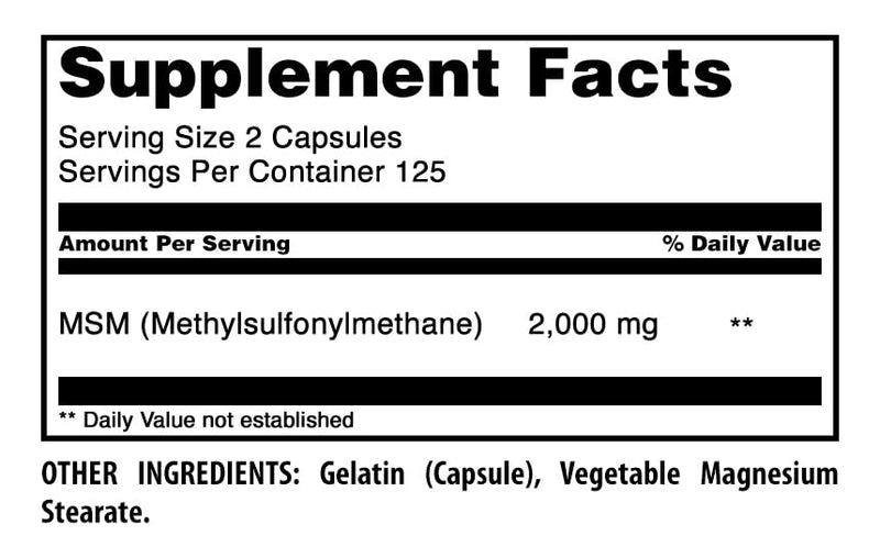 Amazing Formulas MSM (Methylsulfonylmethane) Supplement | 2000 Mg Per Serving | Capsules | Non-GMO | Gluten Free | Made in USA (250 Count | 1 Pack) Unflavored
