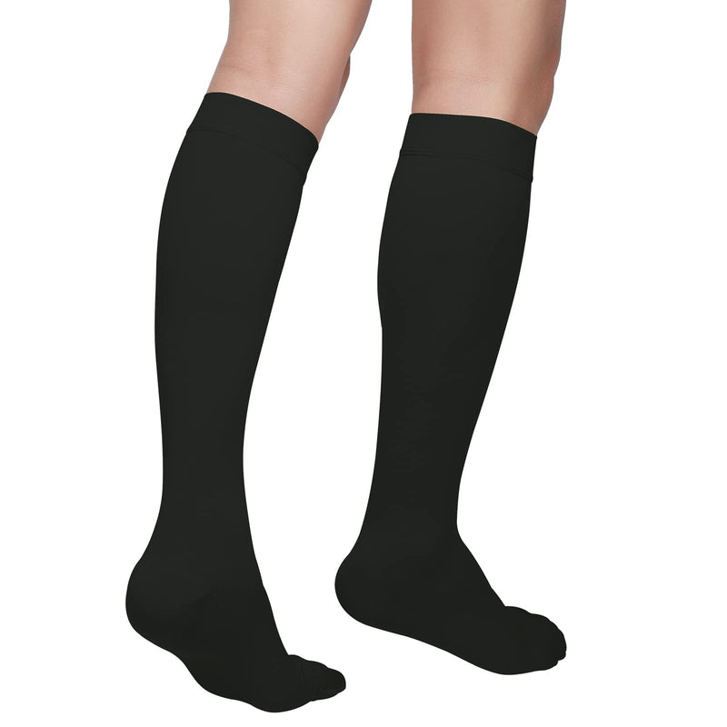 MGANG® 20-30 mmHg Compression Socks, Knee High Compression Stocking for Men and Women, Closed Toe, for Varicose Veins, DVT, Swelling, Edema, Shin Splints, Black Large Closed-toe Black - BeesActive Australia