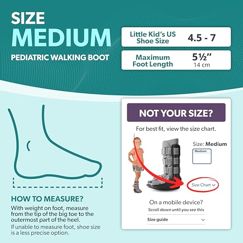 BraceAbility Pediatric Walking Boot - Children's Medical Walker Orthopedic CAM Support Shoe for Youth Ankle Break Injury, Kid's Stress Metatarsal Bone Fracture, Broken Foot or Toe Recovery Cast (M) Medium (Little Kid 4.5–7)