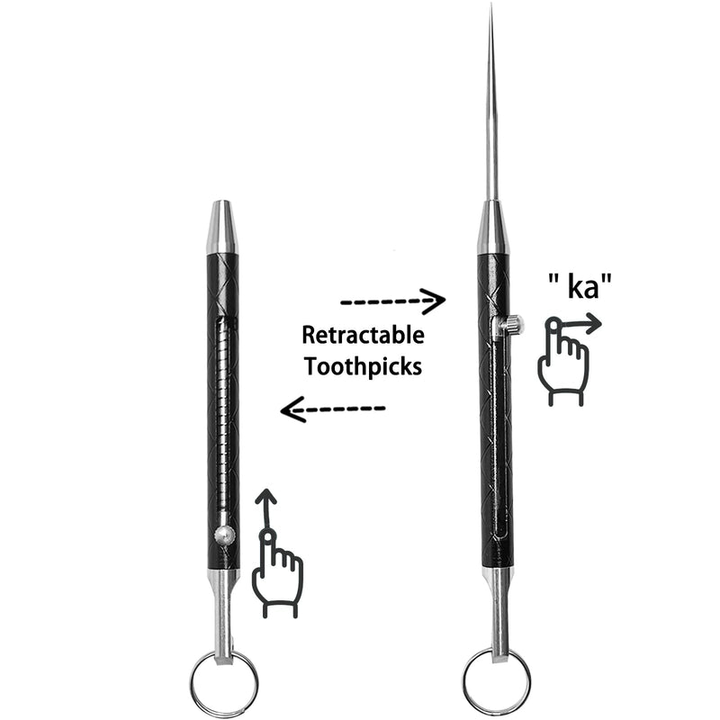 Stainless Steel Telescopic Toothpicks, 2PCS Black Steel Metal Retractable Toothpicks Reusable Multi-purpose Tooth Picks for Travel Home Outdoor - BeesActive Australia