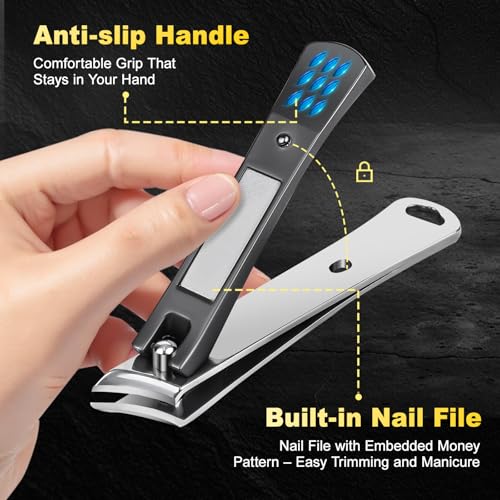 Ingrown Nail Clippers, Slanted Blade Toenail Clippers for Ingrown & Thick Toenails, Professional Non-Slip Toe Nail Cutter, Angled Nail Clippers for Seniors, Men & Women
