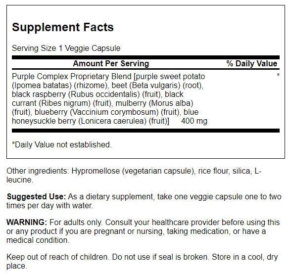 Swanson Whole Food Purple Antioxidants Fruit & Veggie Complex 400 Milligrams 60 Veg Capsules (Pack of 2) 60 Count (Pack of 2)