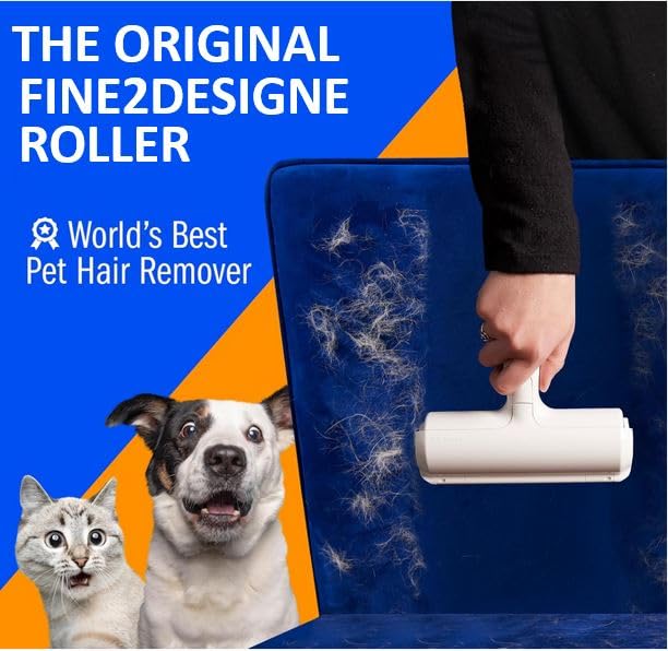 Fine2Designe lint roller, pet hair remover, lint roller for dog hair and cat hair, reusable, lint brush for pet hair, for sofa, bed, carpet, scratching post, white. - BeesActive Australia