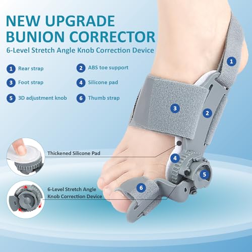 Bunion Corrector for Women & Men with Adjustable Knob, Complete Orthopedic Splint & Toe Separator Kit for Hallux Valgus Pain Relief, Day & Night Use on Left/Right Feet 1
