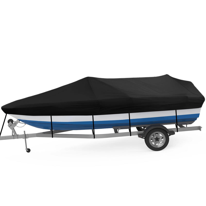 Boat Cover, All-Weather Mooring and Trailering Boat Cover for V-Hull Runabouts Outboards and I/O Bass Boats, Fits up to 14-16ft Long and 96in Wide, Black, 0OY023SIX24WGUV0DLA8Y17Z