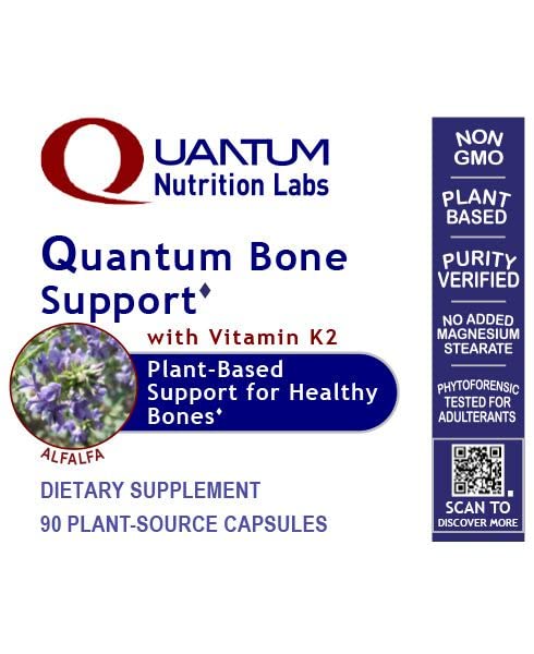 Quantum Nutrition Labs Quantum Bone Health - Bone Health Vitamins, Bone Strength Supplement for Women and Men, Organic Calcium Supplement with Fermented Vitamin K2, Bone Health Support - 90 Capsules