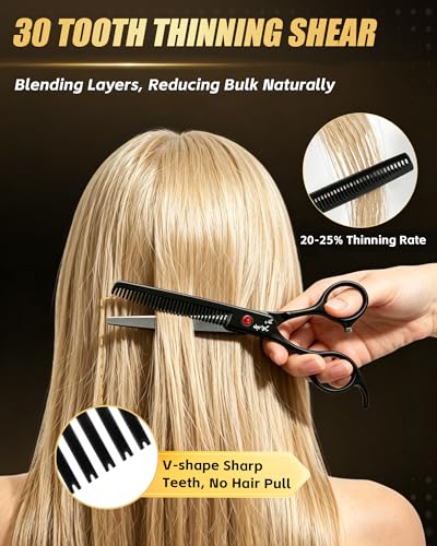 Hair Cutting Scissors Kit, 6.5" Barber Scissors Set (Black)