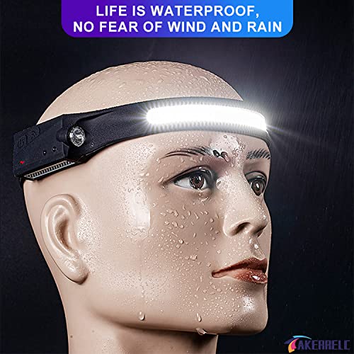 Headlamp, Rechargeable LED Headlamp with Motion Sensor, Up to 1200 lumens and 10 Hours Runtime, 10 Clips and 2 Cases, Waterproof Camping Gear for Hiking, Fishing, Cycling, Repairing 2 PCS