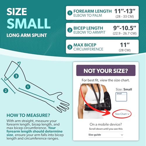 BraceAbility Posterior Long Arm Splint - Elbow Immobilizer Right or Left Forearm Brace with Sling for Fractures, Post-Surgery Recovery, Tendonitis, Bursitis, and Ulnar Nerve Entrapment Relief (S) Small