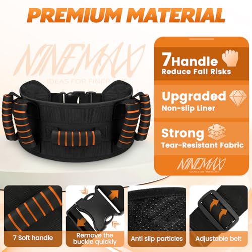 NINEMAX Gait Belt with 7 Handles, Adjustable Transfer Belt for Seniors Orange