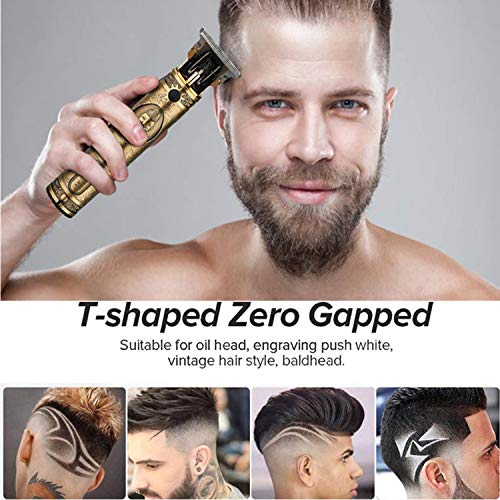 Cordless Hair Trimmer for Men, Professional Electric Hair Clippers Barber Trimmer, Mens T-Blade Beard Trimmer Zero Gapped Edgers Gold Knight Close Cutting Haircut Kit Golden
