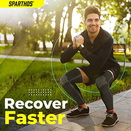 Sparthos Compression Leg Sleeve Men, Full Leg Compression Sleeve, Black-M Midnight Black Medium
