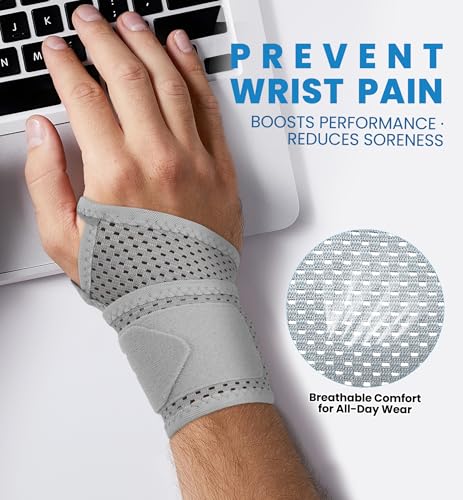 2-Pack Ultra-Thin Wrist Braces, Breathable Comfort Mesh Fabric Support for Pain Relief - Ideal for Carpal Tunnel, Tendonitis, Sports, Fitness and Daily Use - Adjustable Wrist Support (Gray) Gray