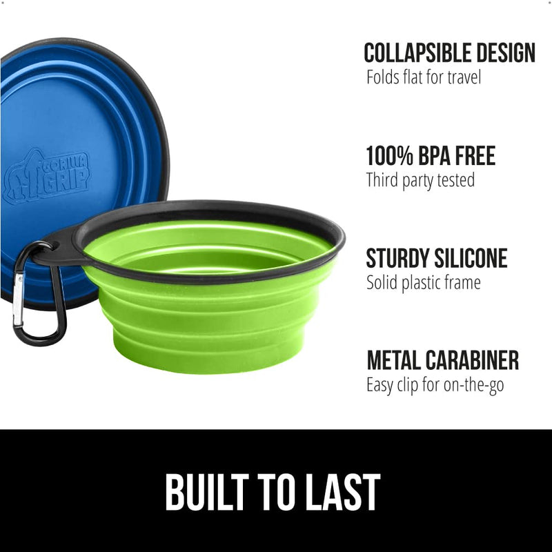 Gorilla Grip Collapsible Dog Bowl, Silicone Set of 2 Travel Bowls with Carabiner, Foldable and Portable Accessories for Cat and Dogs, Small Pet Hiking Supplies, Food and Water, 1 Cup, Royal Blue/Green Royal Blue Green - BeesActive Australia