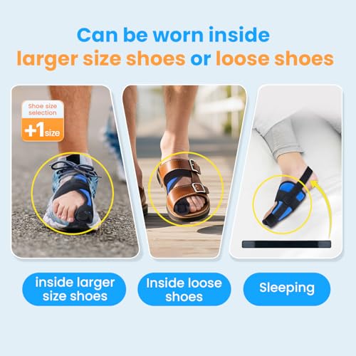 Big Toe Splint for Women & Men, Broken Big Toe Support Brace for Fracture Fixation,Sports Sprains,Injuries, Adjustable Big Toe Protector with 2 Stainless Steel Plates for Day & Night - Left (Blue-Black) (Blue-Black)