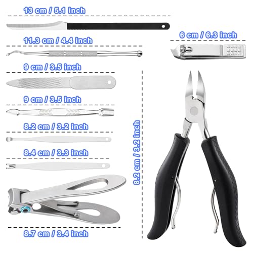 SOUTHMAN Toenail Clippers for Thick & Ingrown Nails Toenail Clippers Kits Stainless Steel Super Sharp Curved Blade Grooming Nail Tool for Man & Women Nail Clippers (9pcs) 9pcs