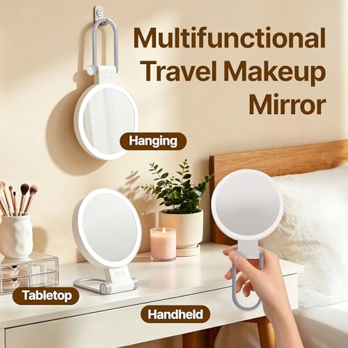Lighted Makeup Mirror with 1X/10X Magnification, Double-Sided