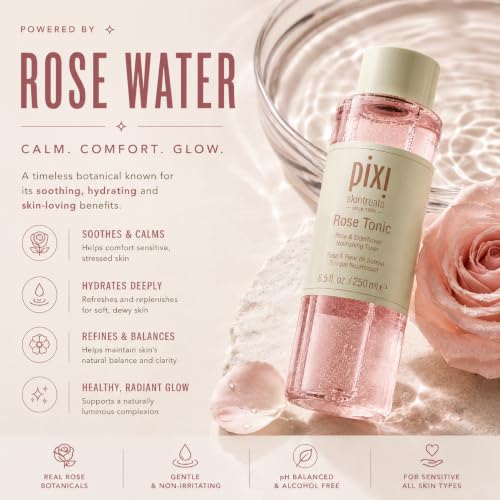 Pixi Rose Tonic Rose Hydrosol Toner Hydrates Skin, Minimize Redness, Rehydrates and Replenishes, 100mL/ 3.4 fl oz 3.4 Fl Oz (Pack of 1)