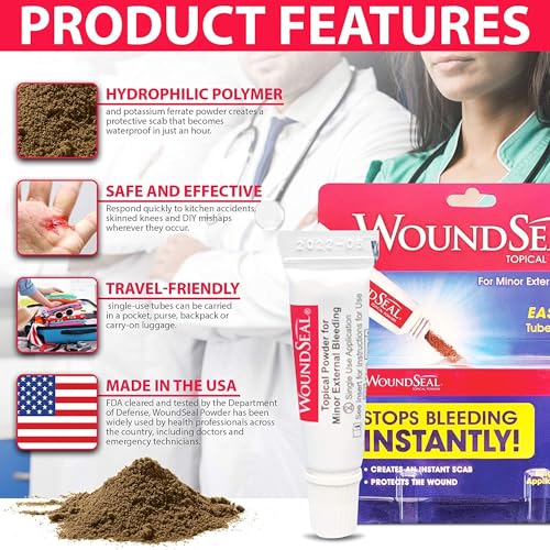 WoundSeal Powder 4 Each (Pack of 4) - Wound Care First Aid for Cuts, Scrapes and Abrasions - Stops Bleeding in Seconds Without Stitches or Bandages 4 Count (Pack of 4)