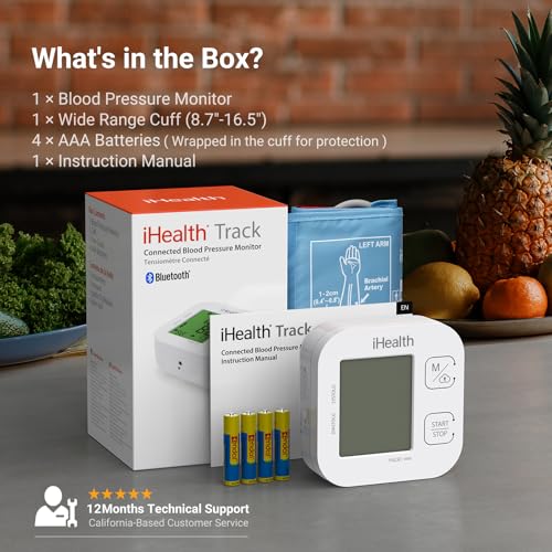 iHealth Track Smart Upper Arm Blood Pressure Monitor with Wide-Range Cuff 1 Count (Pack of 1)