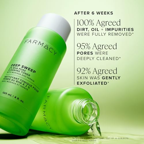 Farmacy 2% Salicylic Acid Toner for Face - Deep Sweep BHA Liquid Exfoliant + Pore Cleaner - Controls Oil, Gently Exfoliates + Refines Pores - Skin Care for Combo, Oily + Blemish-Prone Skin - (50ml). 1.7 Fl Oz (Pack of 1)