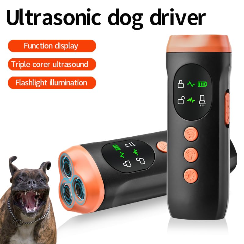 Dog Bark Deterrent Device | 33ft Range Anti-Bark & Anti-Bite Device | Triple Ultrasound + Dual-Mode Light | Safety Lock + Portable Charging | Outdoor Dog Training & Protection