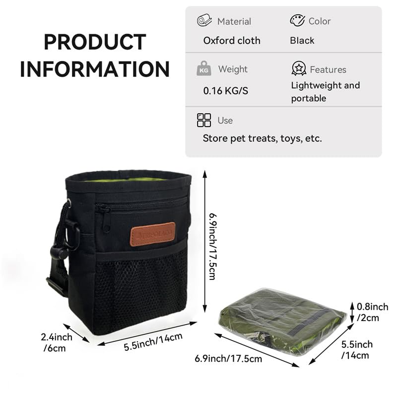 Dog Treat Pouch, Spacious Treat Pouches for Pet Training with Metal Clip, Waist Belt, Shoulder Strap& Poop Bag Dispenser, Durable Dog Treat Bag for Walking and Dog Training, Black - BeesActive Australia