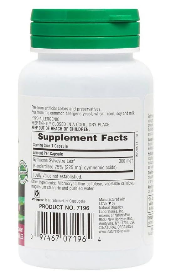Natures Plus Herbal Actives Gymnema Sylvestre - 300 mg - Ayurvedic Botanical Supplement - 60 Vegan Capsules (60 Servings) - BeesActive Australia