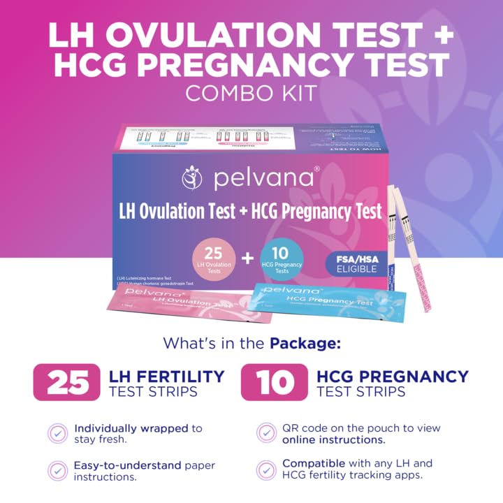 Pelvana Pregnancy and Ovulation Test Strips Combo Kit - 25 LH Fertility Test Strips + 10 Pregnancy HCG Checker Kits - Identify Your Peak Fertility Days - Easy at Home Ovulation Tests (35 Piece Kit) Ovulation + Pregnancy - 25 LH + 10 HCG - BeesActive Australia