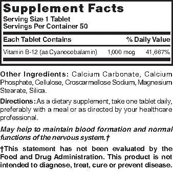 Nature's Blend Vitamin B12 Tablets, 1000 mcg, 50 Tabs