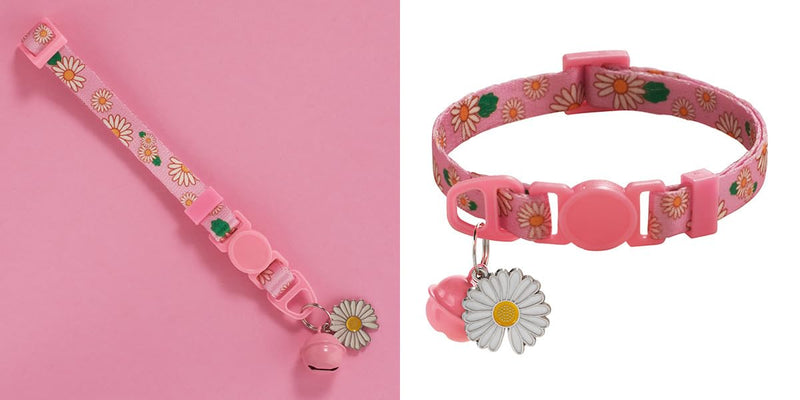 XS Dog Collar with Bell,XSmall Puppy Collars Floral Flower Print Female Cute Adjustable Buckle for XXS Extra Small PuppiesTiny Little Cats Boy Girl Pet Kitten Yorkie Purple X-Small (Pink) Pink