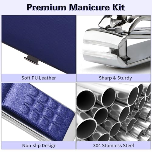 Travel Nail Clippers Kit, Personal Care Manicure and Pedicure Set for Men Women, Grooming Kit Gifts for Business Family Parent (Blue) Blue