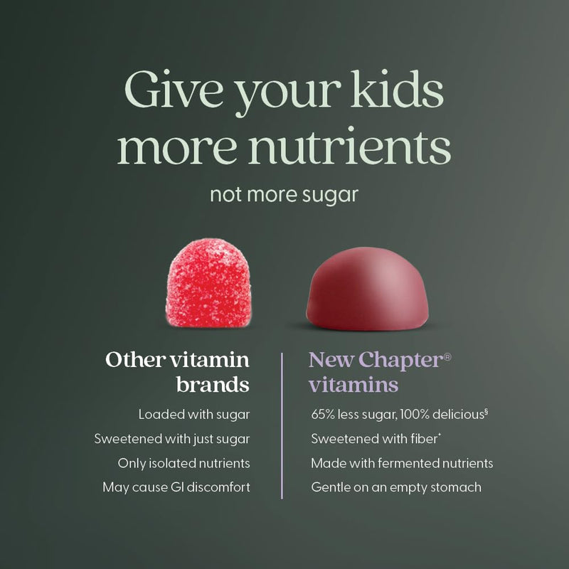 New Chapter Kids Multivitamin Gummies - 65% Less Sugar, Kids Gummy Vitamins with Vitamins C, D3 & Zinc, Non-GMO, Gluten Free, Berry-Citrus, 60ct