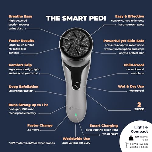 Electric Foot Callus Remover with Vacuum - Own Harmony Professional Pedicure Tools Kit for Powerful Pedi Feet Care Vac, Electronic Foot File CR2100, Best for Hard, Dry, Cracked, Dead Skin (3 Rollers) Quantum Silver